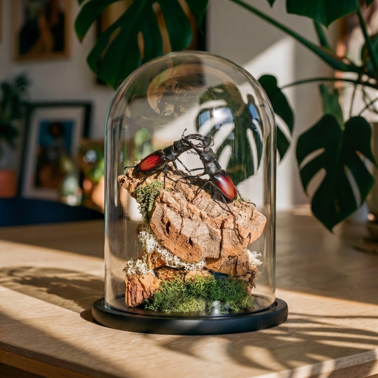 Fighting Giant Stag Beetle Still Life Dome (Hexarthrius parryi)