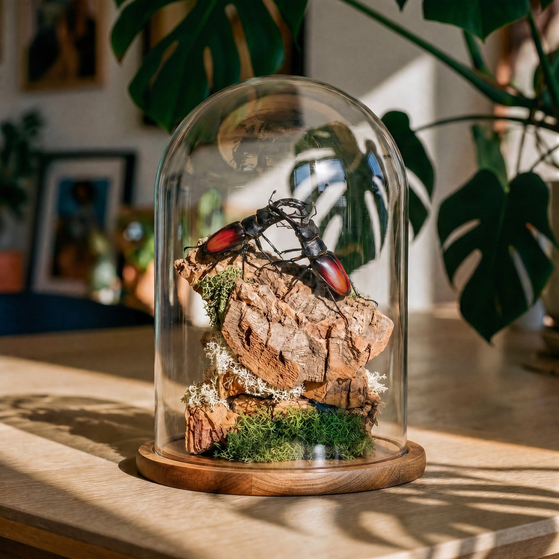 Minibeast Fighting Giant Stag Beetle Still Life Dome (Hexarthrius parryi)