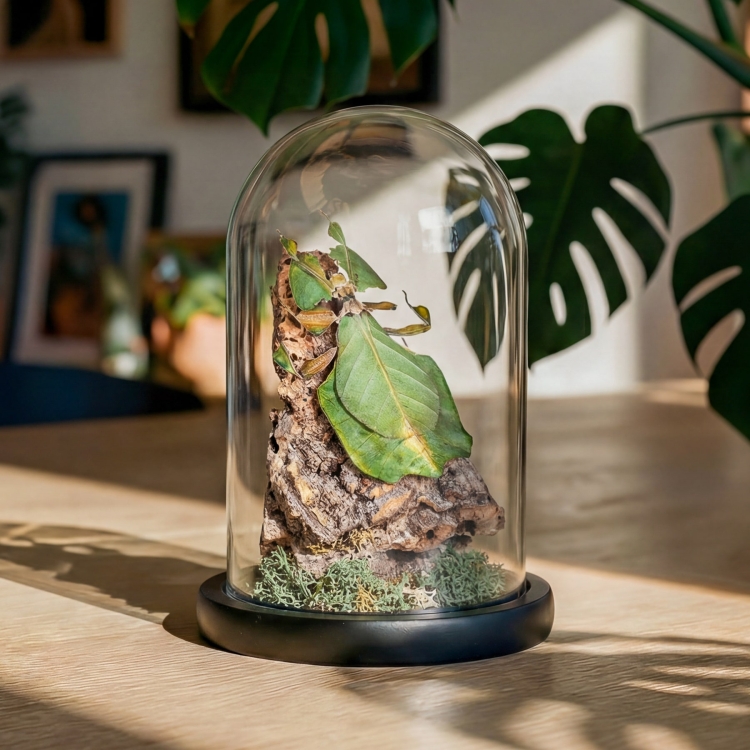 Gray's Leaf Insect In Still Life Dome (Phyllium bioculatum)