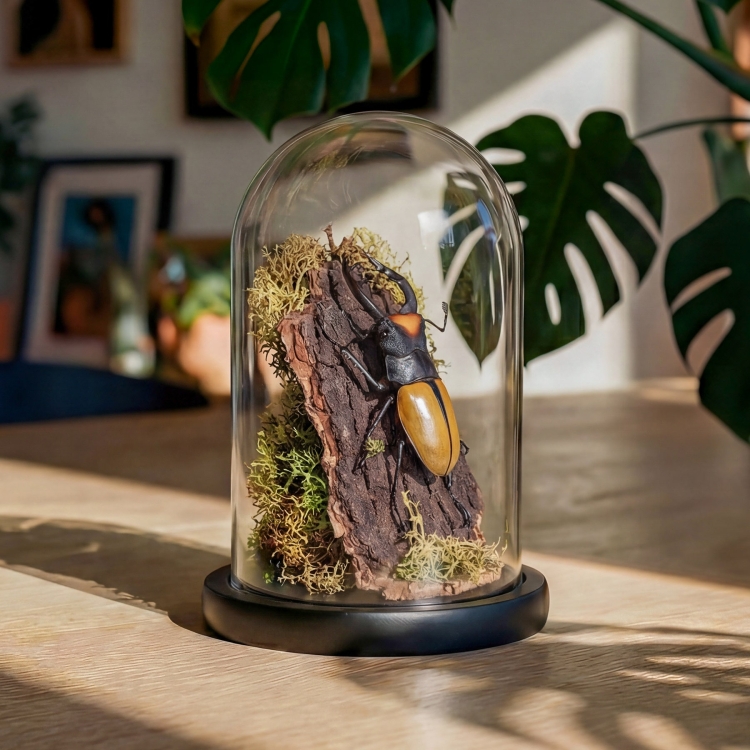 Stag Beetle In Still Life Dome (Odontolabis lacordairei)