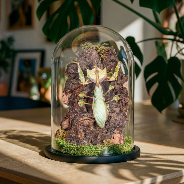 Devil's Flower Mantis In Still Life Dome (Idolomantis diabolica)