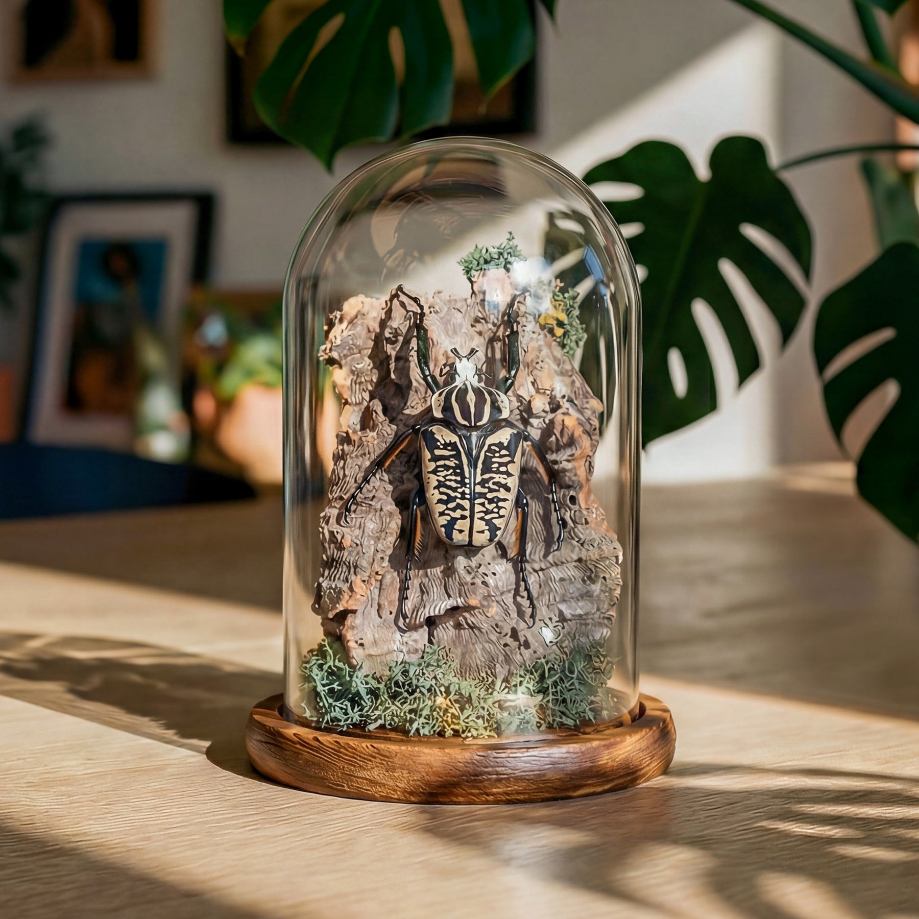 Goliath Beetle Still Life Glass Dome (Goliathus albosignatus kirkianus)