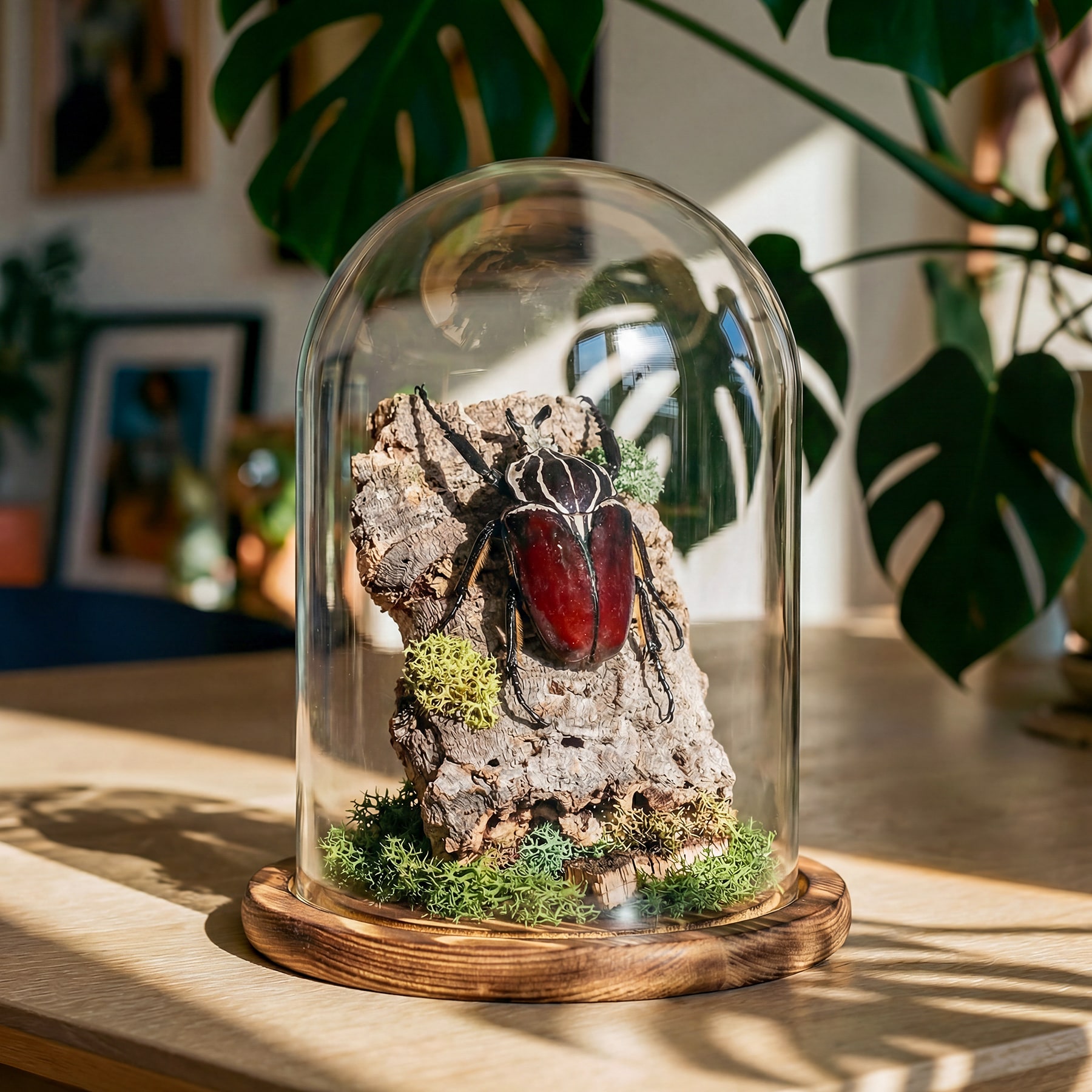 Goliath Beetle Still Life In Glass Dome (Goliathus goliatus)