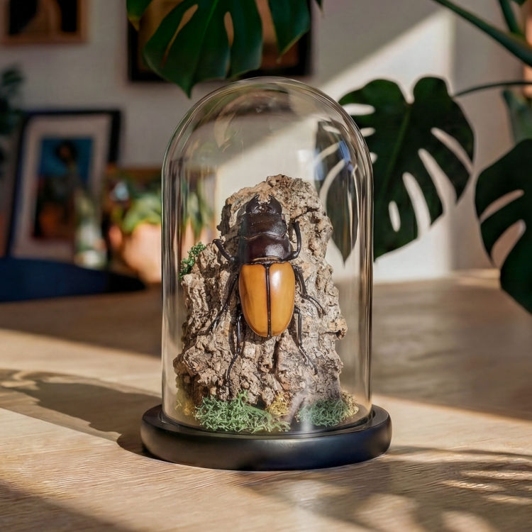 Huge XL Stag Beetle Still Life In Glass Dome (Odontolabis castelnaudi)