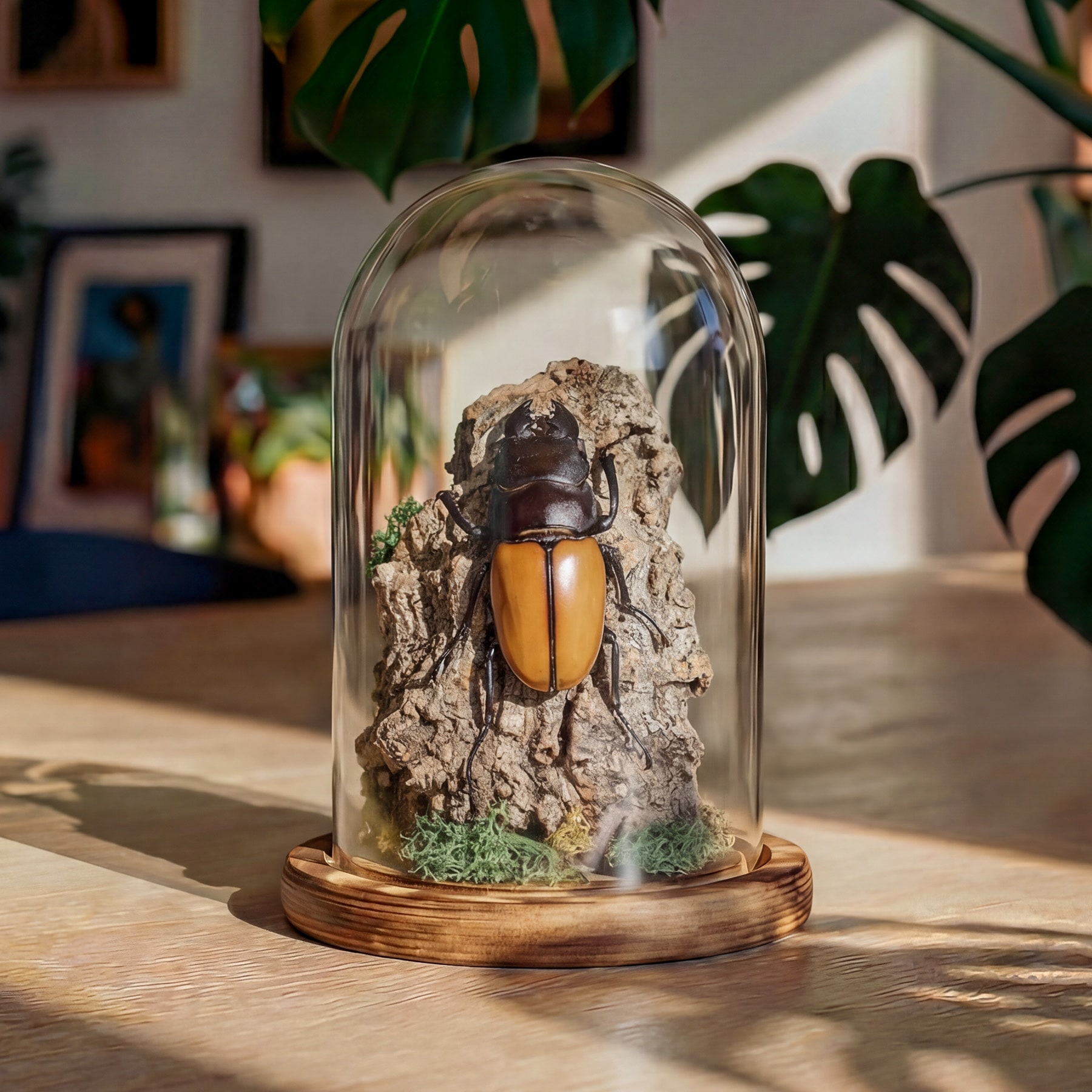 Huge XL Stag Beetle Still Life In Glass Dome (Odontolabis castelnaudi)