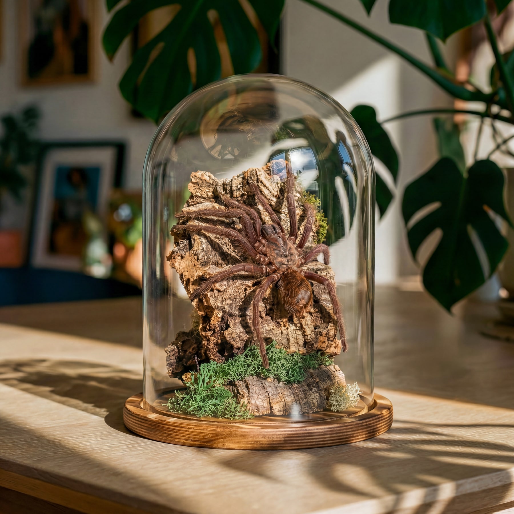 Thailand Black Tarantula In Still Life Glass Dome (Cyriopagopus minax)