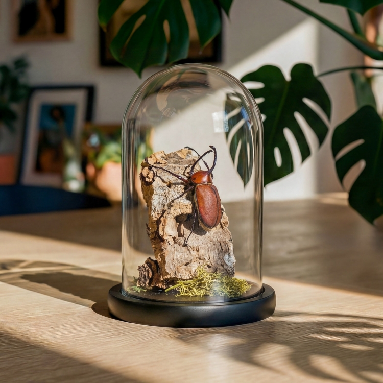Small Rhinoceros Beetle Still Life Dome (Golofa spatha)