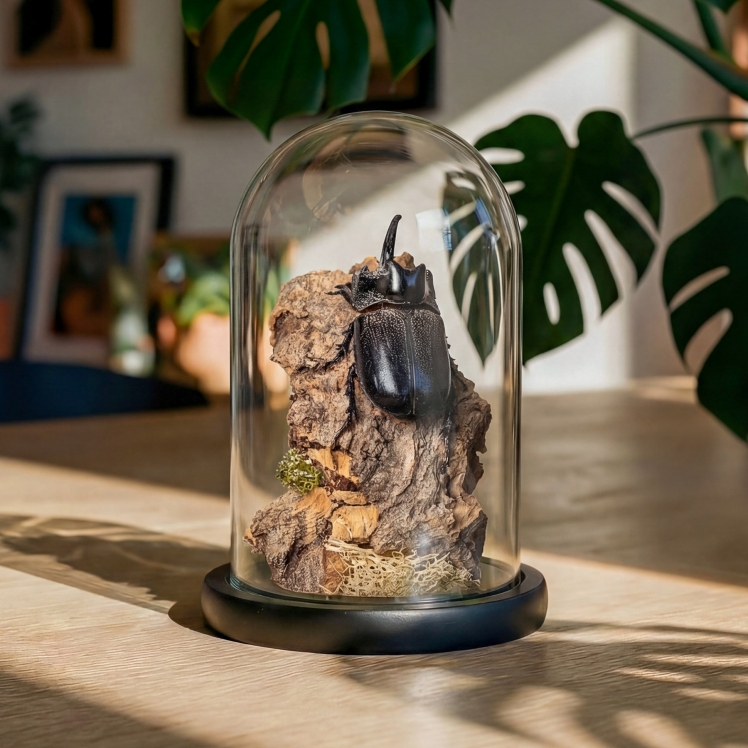 Scarab Beetle Still Life Glass Dome (Trichogomphus martabani)