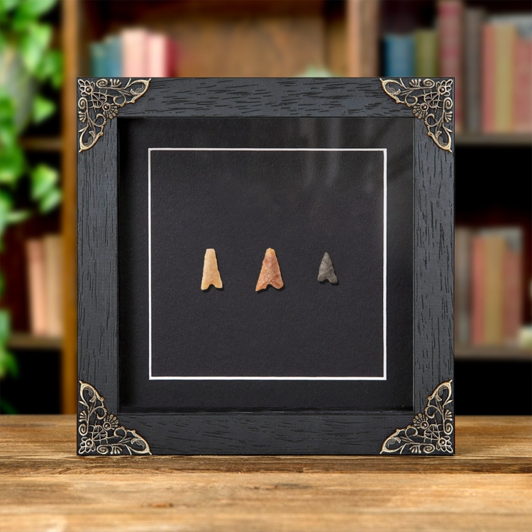 Neolithic Arrowhead Trio In Baroque Style Frame from 4,000 BC