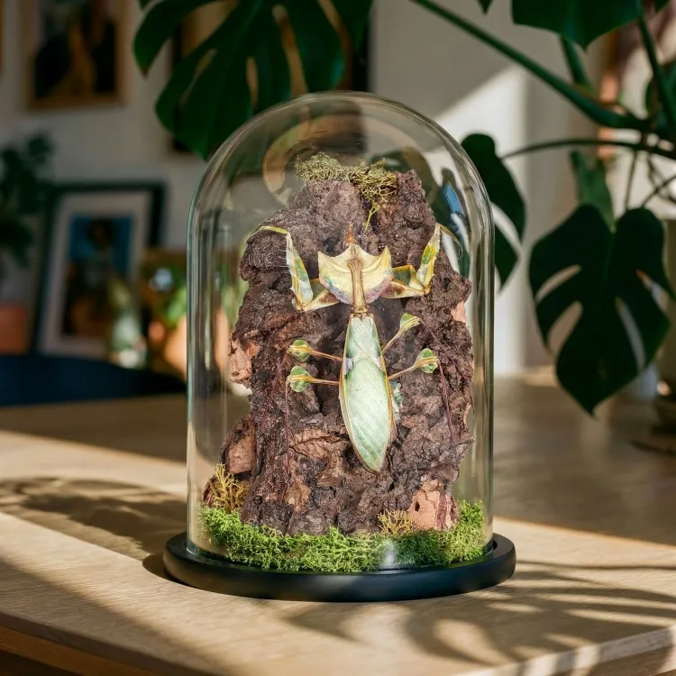 Devil's Flower Mantis In Still Life Dome (Idolomantis diabolica)