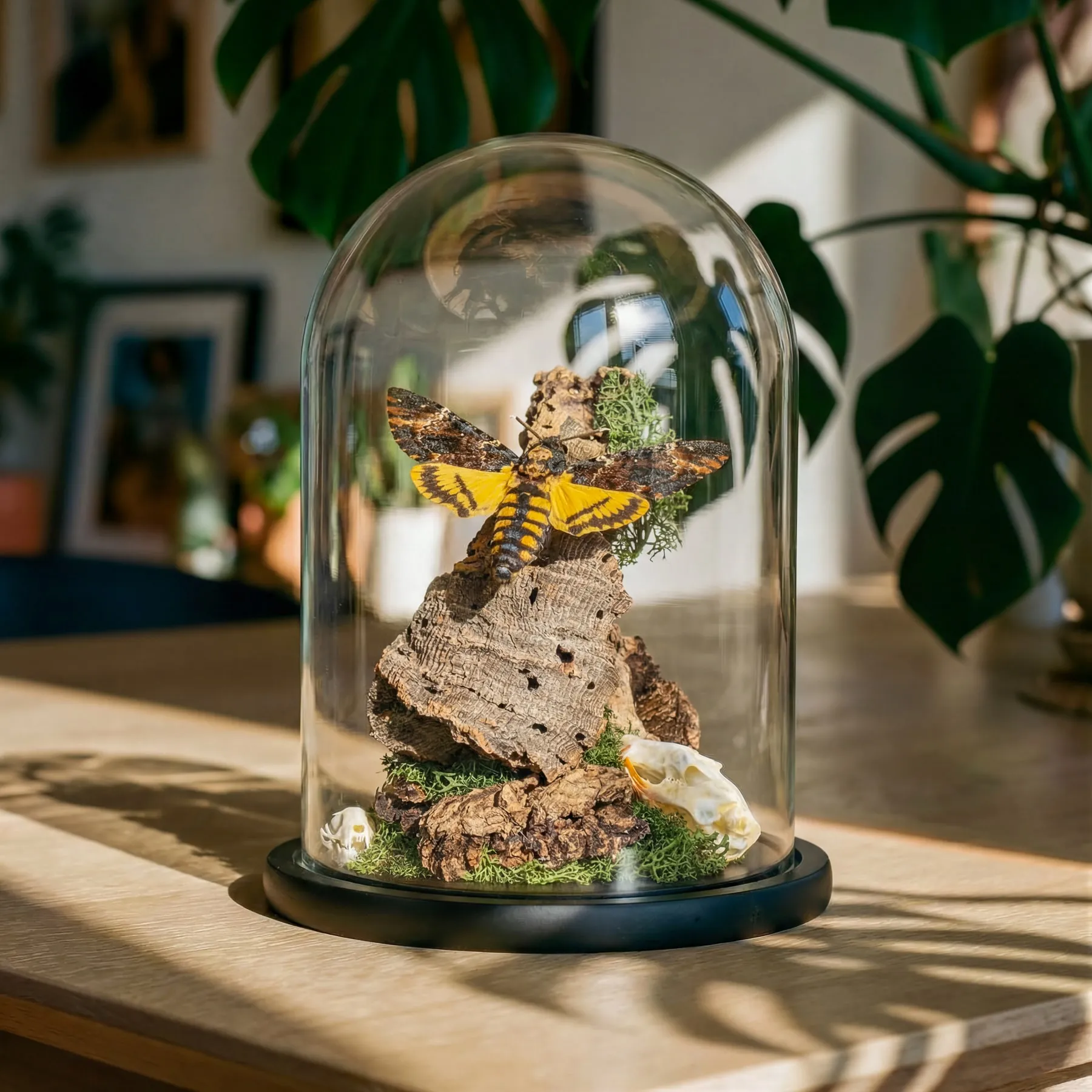 Death's Head Hawk Moth Still Life In Glass Dome (Acherontia atropos) Minibeast Death's Head Hawk Moth Still Life In Glass Dome (Acherontia atropos)
