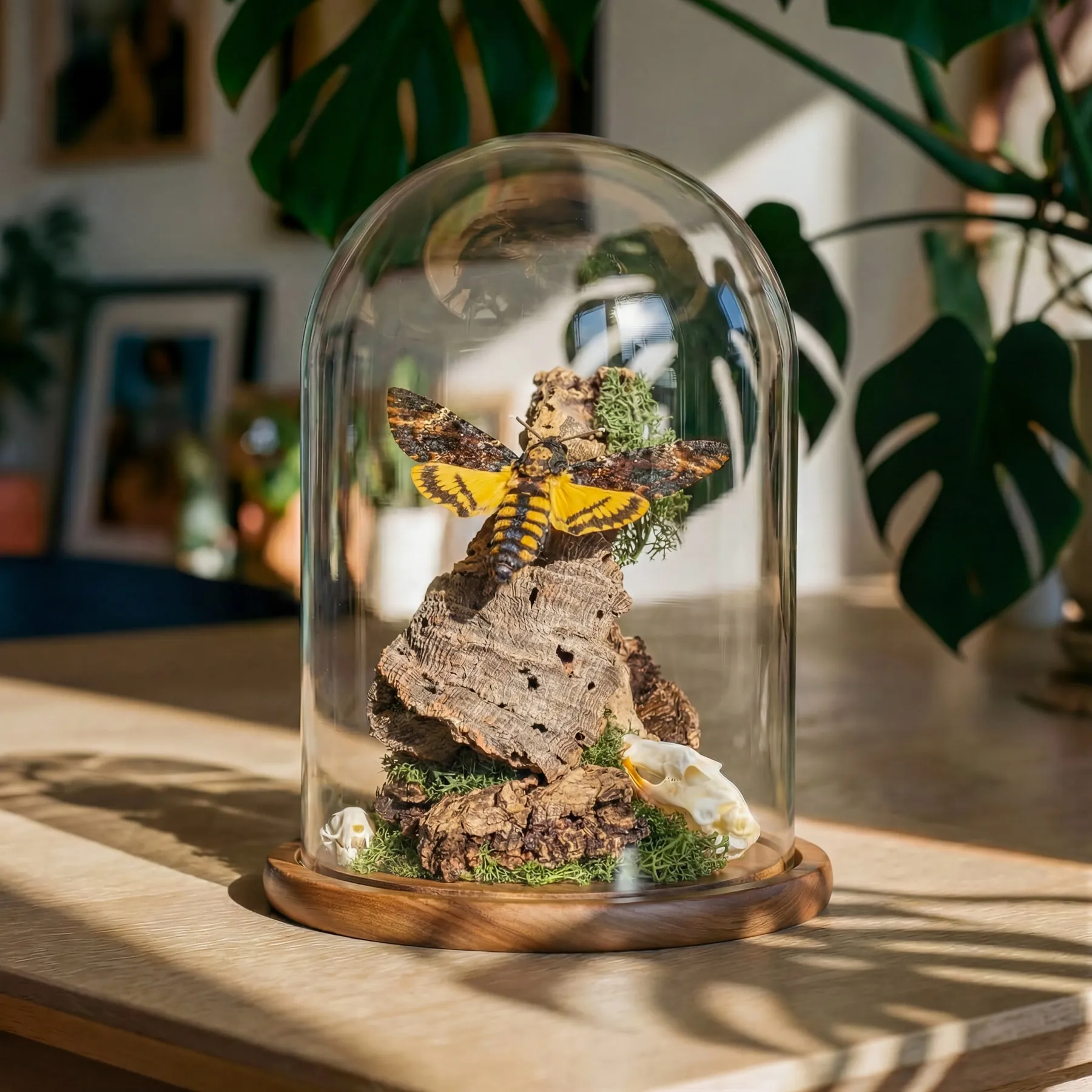 Death's Head Hawk Moth Still Life In Glass Dome (Acherontia atropos) Minibeast Death's Head Hawk Moth Still Life In Glass Dome (Acherontia atropos)