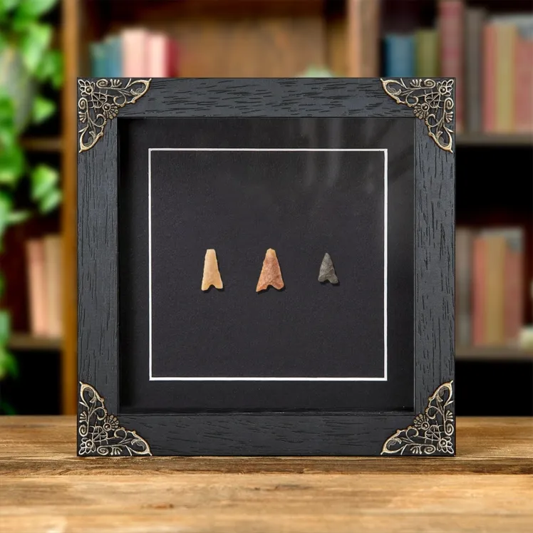 Neolithic Arrowhead Trio In Baroque Style Frame from 4,000 BC